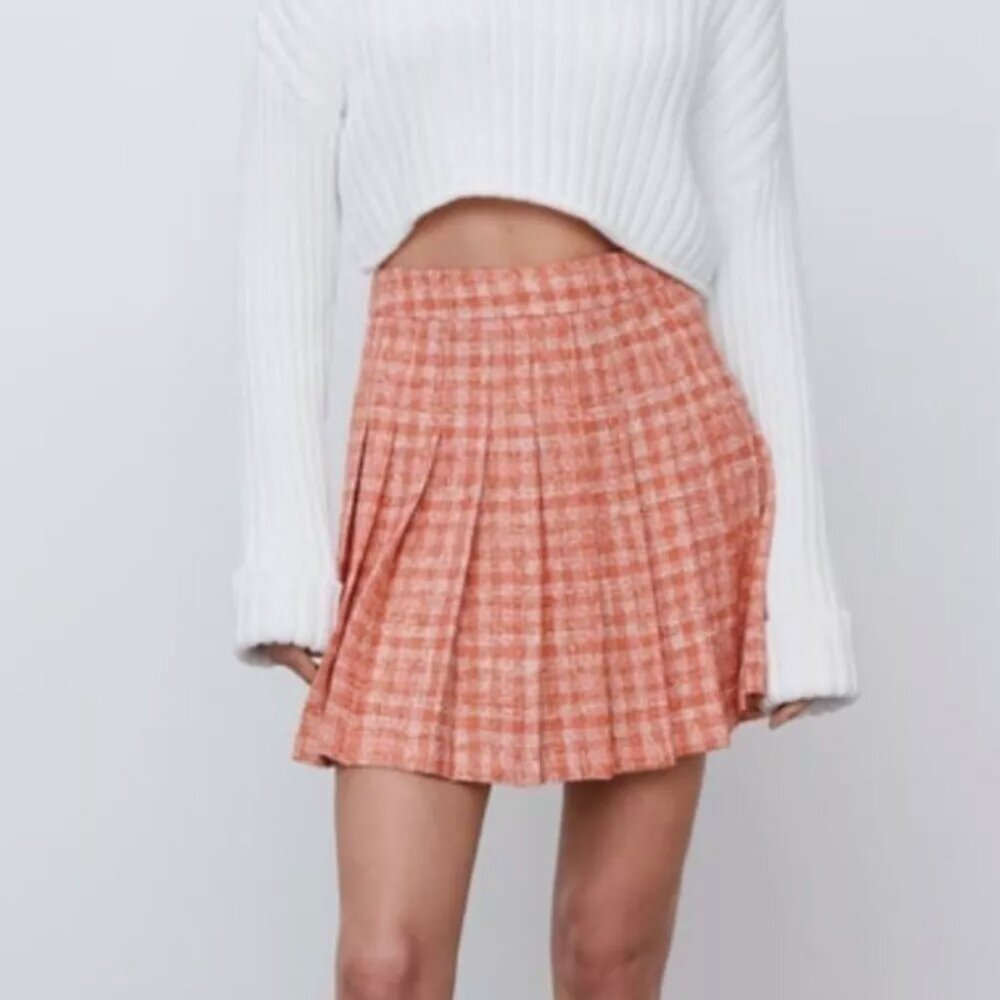 🎈HOST P 🎈 NEW ZARA Tweed Pleated Structured Mini High Waist Plaid Skirt, XXL - Picture 5 of 16